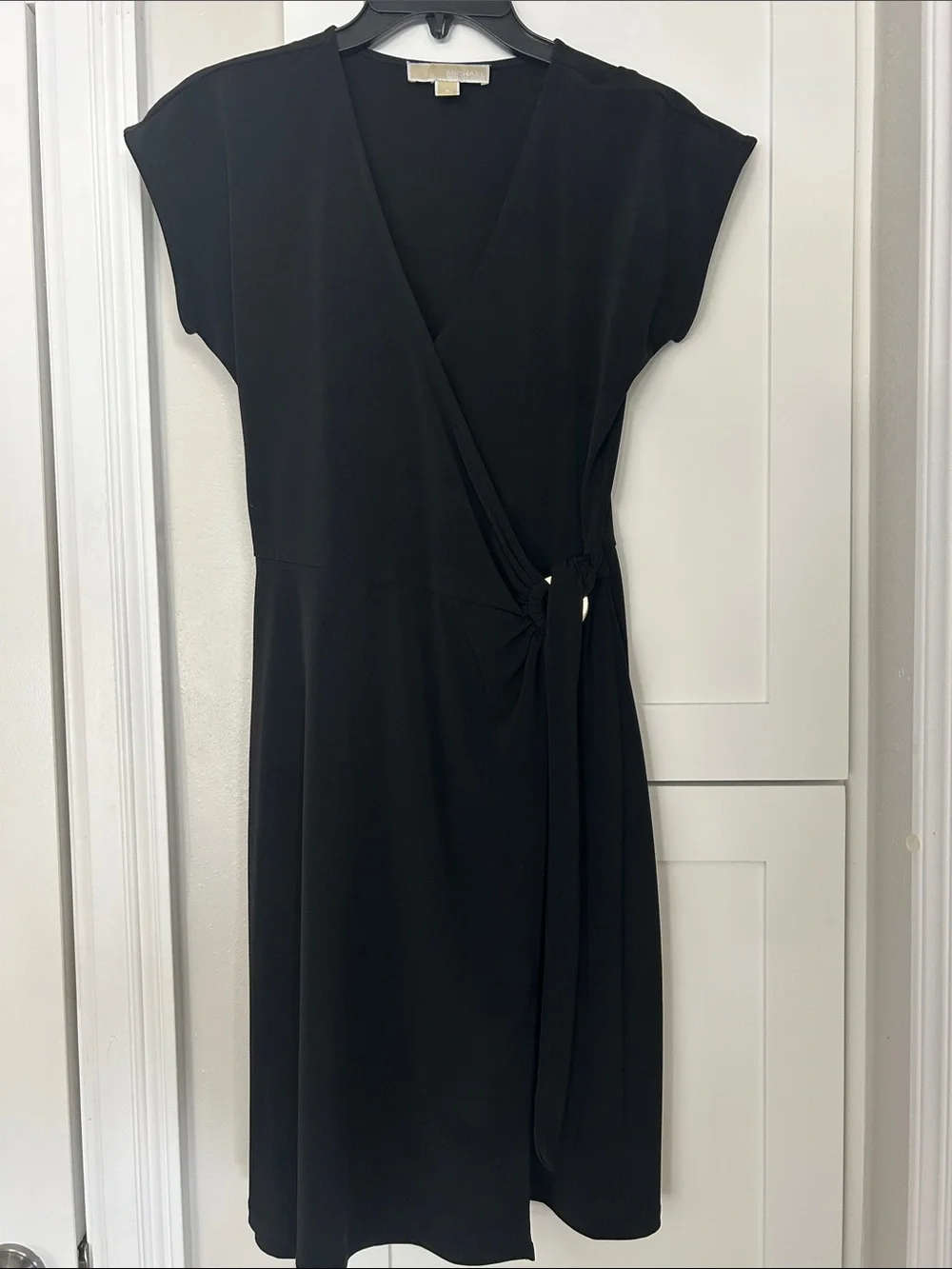 Michael Kors Black Wrap Dress with Side Tie Detail